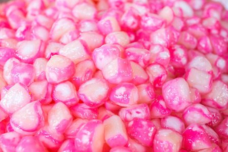 Red ruby like chestnut in coconut milk background, Thai dessert, Thai food.の写真素材