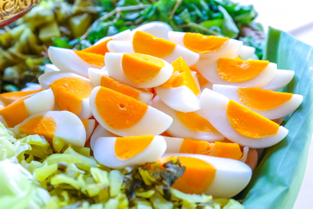 cut of boiled eggs.の写真素材