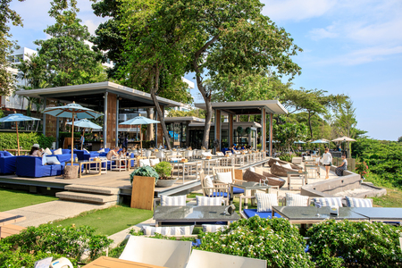 Pattaya, Chonburi, Thailand - May 6, 2017 : The terrace of restaurant or coffee shop name "The Sky Gallery Pattaya" located near the sea beach of Pattaya, Chonburi, Thailand.のeditorial素材