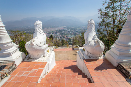 Maehongson, Thailand. - February 22, 2017 : Wat Phra That Doi Kong Mu. White temple on a mountain top at Mae Hong Son northern of Thailandのeditorial素材