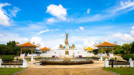 Nakornsawan, Thailand. - October 8, 2017 : Beautiful giant or big colorful dragon statue with blue sky at Nakornsawan Park, Thailand.のeditorial素材