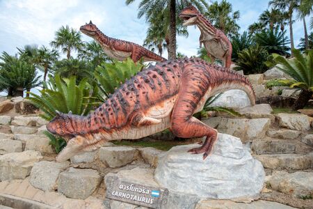Pattaya,Thailand - 4 August 2018: Sculpture of a Dinosaur Valley model in  Suan Nong Nooch Pattaya.