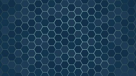 Honeycomb Grid tile random background or Hexagonal cell texture. in color dark Blue with dark or black gradient. Technology concept.の写真素材