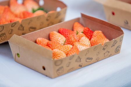 Red strawberry in paper box.の写真素材