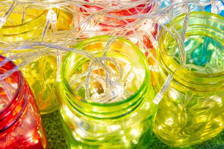 Decoration light in colorful plastic box at new year or x-mas party.