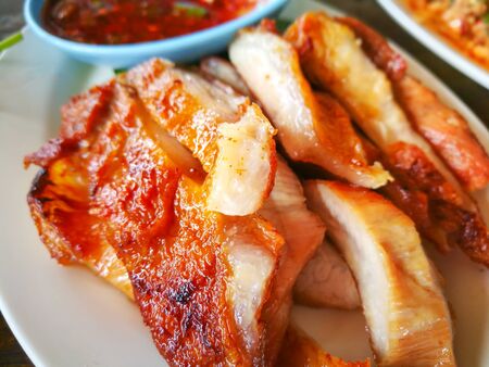 Grilled Pork of Thai food style for eat with Somtum.の写真素材