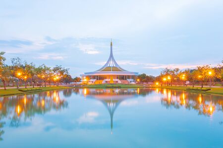 Bangkok, Thailand. - October 26, 2019 : Ratchamangkala Pavilion at public park name Suan Luang Rama IX on sunset or evening time Bangkok, Thailand.のeditorial素材