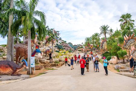 Pattaya,Thailand - 4 August 2018: People or travellers watching the Sculpture of a Dinosaur Valley model in  Suan Nong Nooch Pattaya.のeditorial素材