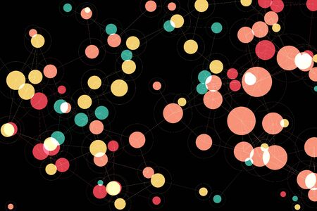 Abstract digital technology background of multi color or colorful 3d circle ball on the black or...