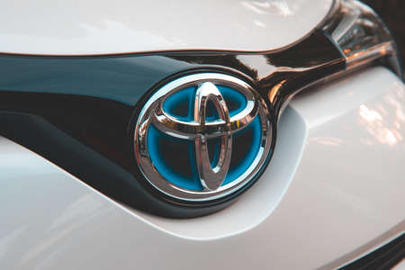 Toyota logo on grey Toyota CHR car frontのeditorial素材