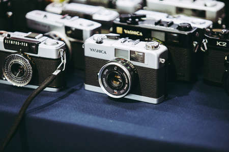 Bangkok, Thailand. - August 27, 2017 : Vintage old or classic camera and lens sell at market.のeditorial素材