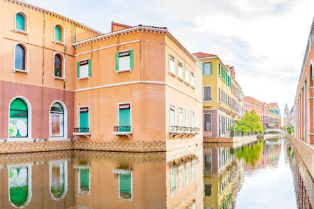 Venice Di Iris, Bangkok, Thailand. - June 2, 2019 : Italian style building or colorful vintage village community mall name "Venice Di Iris" at Bangkok Thailand.のeditorial素材