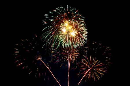 Fireworks for celebrate new year of 2020 isolated on black or dark background at night time.の写真素材