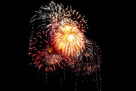 Fireworks for celebrate new year of 2020 isolated on black or dark background at night time.の写真素材