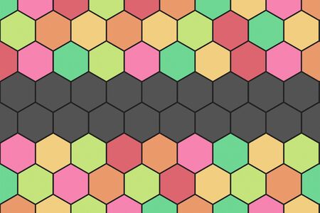 Honeycomb Grid tile random background of multicolor or colorful red blue green and yellow or Hexagonal cell texture. with copy space in the middle center.の写真素材