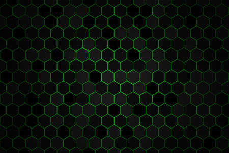 Honeycomb or Honey Grid tile random background or Hexagonal cell texture. color black dark or gray or grey with difference border space. And vignette dark sky blue border shadow.の写真素材
