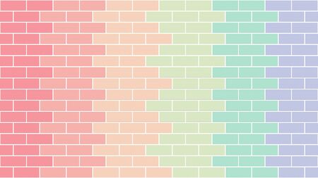 Pastel rainbow color brick wall background textured of color pink orange blue green tone.の写真素材
