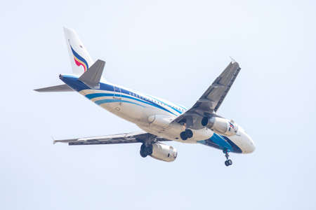 Bangkok, Thailand. - April 25, 2017 : Plane or aircraft of Thai Bangkok Airways or Airlines on the sky landing to Suvarnabhumi Thailand airport.のeditorial素材