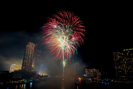 Bangkok, Thailand - 1 January 2020 : Landscape photo of firework for New Year 2020 celebration on Chao Phraya River at IconSiam or Icon Siam Department Store, Bangkok, Thailand.のeditorial素材