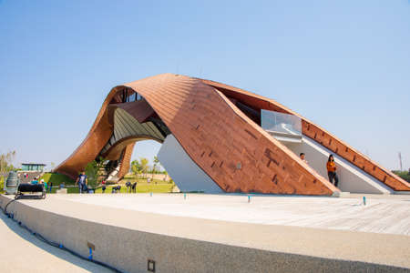 Nakhon Sawan, Thailand - December 30, 2019: Pasan view of the memorial building for the origin of Chao Phraya River in Nakhon Sawan, Thailand. Landmark for traveling.のeditorial素材