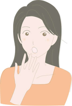 a woman who is surprised to push her mouth with one handのイラスト素材