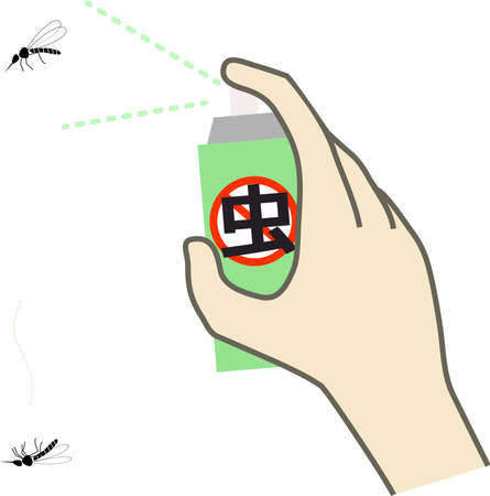 Illustration of mosquito and insect repellent sprayのイラスト素材