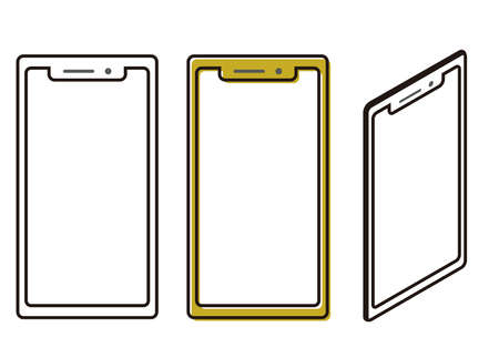 Smartphone Frame Line Illustration Front and Isometricのイラスト素材