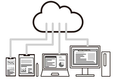 Image illustration of cloud service Smartphone, tablet, PC, laptop
