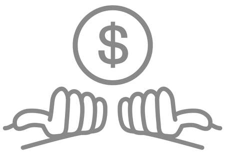 Illustration with a dollar coin in the palm of your handのイラスト素材