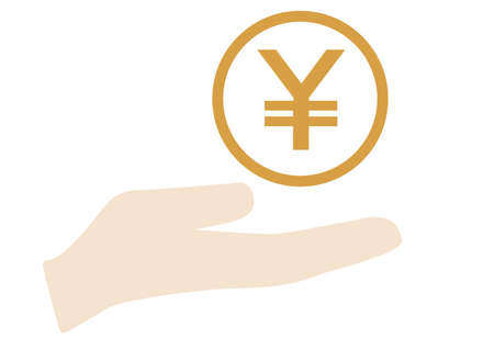Illustration with Japanese yen coins in the palm of your handのイラスト素材