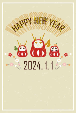 New Year's card Longitudinal Dragon Year Postcard Japanese Style 2024のイラスト素材