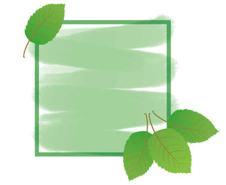 Square frame illustration with fresh green green leaf motifのイラスト素材