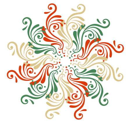 Elegant medieval style circular geometric pattern illustration Christmas colorsのイラスト素材