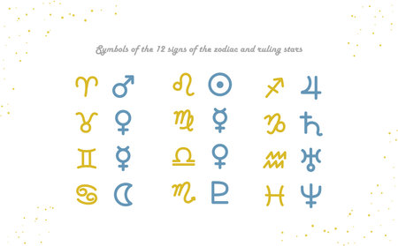 Illustration of 12 constellations and ruling star symbolsのイラスト素材