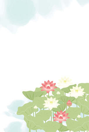 Background illustration of lotus blooming landscapeのイラスト素材
