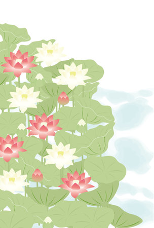 Background illustration of lotus blooming landscapeのイラスト素材