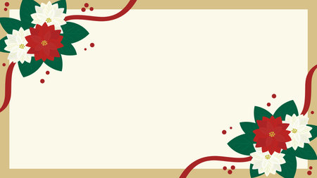 Poinsettia with red fruit and ribbon motif background frame illustrationのイラスト素材