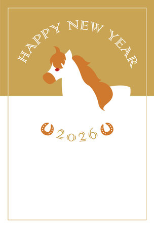 New Year's card postcard material with illustrations based on the horse motif for the year of the horse in 2026のイラスト素材