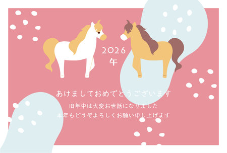 New Year's card postcard material with illustrations based on the horse motif for the year of the horse in 2026のイラスト素材