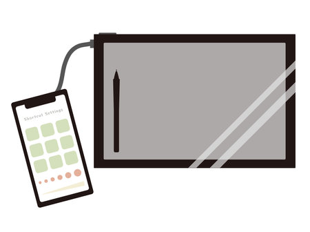 Image illustration of using a liquid crystal tablet and a smartphone as left-hand devicesのイラスト素材