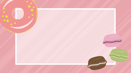 Background frame illustration with ring donuts and macaronsのイラスト素材