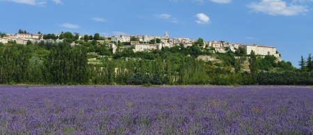 little town on hill, Sault in Provence, Franceの写真素材