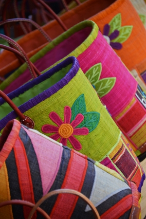 coloured bags on market in Provence, Franceの写真素材