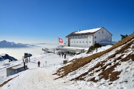 View onto hotel at famous Rigi alp in winterのeditorial素材