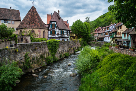 fabulous little village Kayserberg in Alsace in the area of Colmar, Franceの写真素材