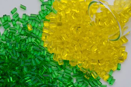 reen and yellow transparent polymer resin in lab