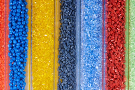 Colorful plastic beads background. Close up of colorful plastic beads.の写真素材