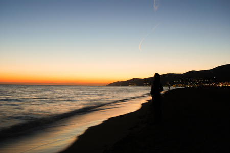 Dusk on the beachの写真素材