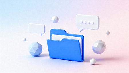 Blue folder with speech bubbles on a white background. 3d renderingの素材