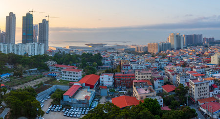 The skyline where old and new buildings blend in Xiamen. Chinaの写真素材